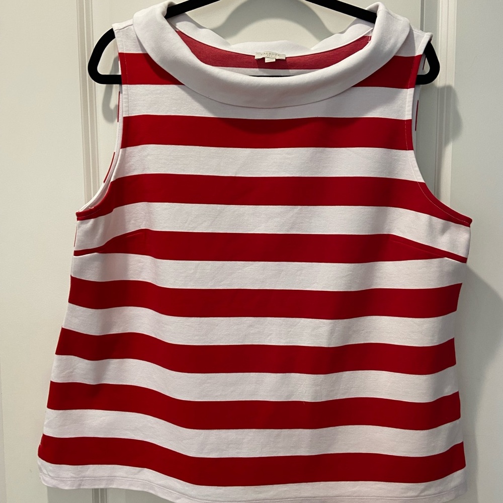 Talbots Red & White Striped Sleeveless Cowl-Neck Tank
